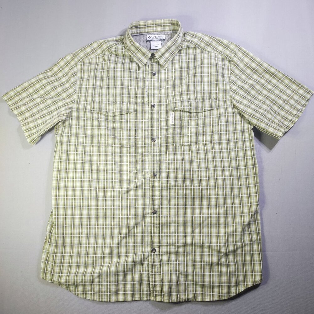 Columbia shirt sleeve shirt men's size XL greenish brown checkered pattern